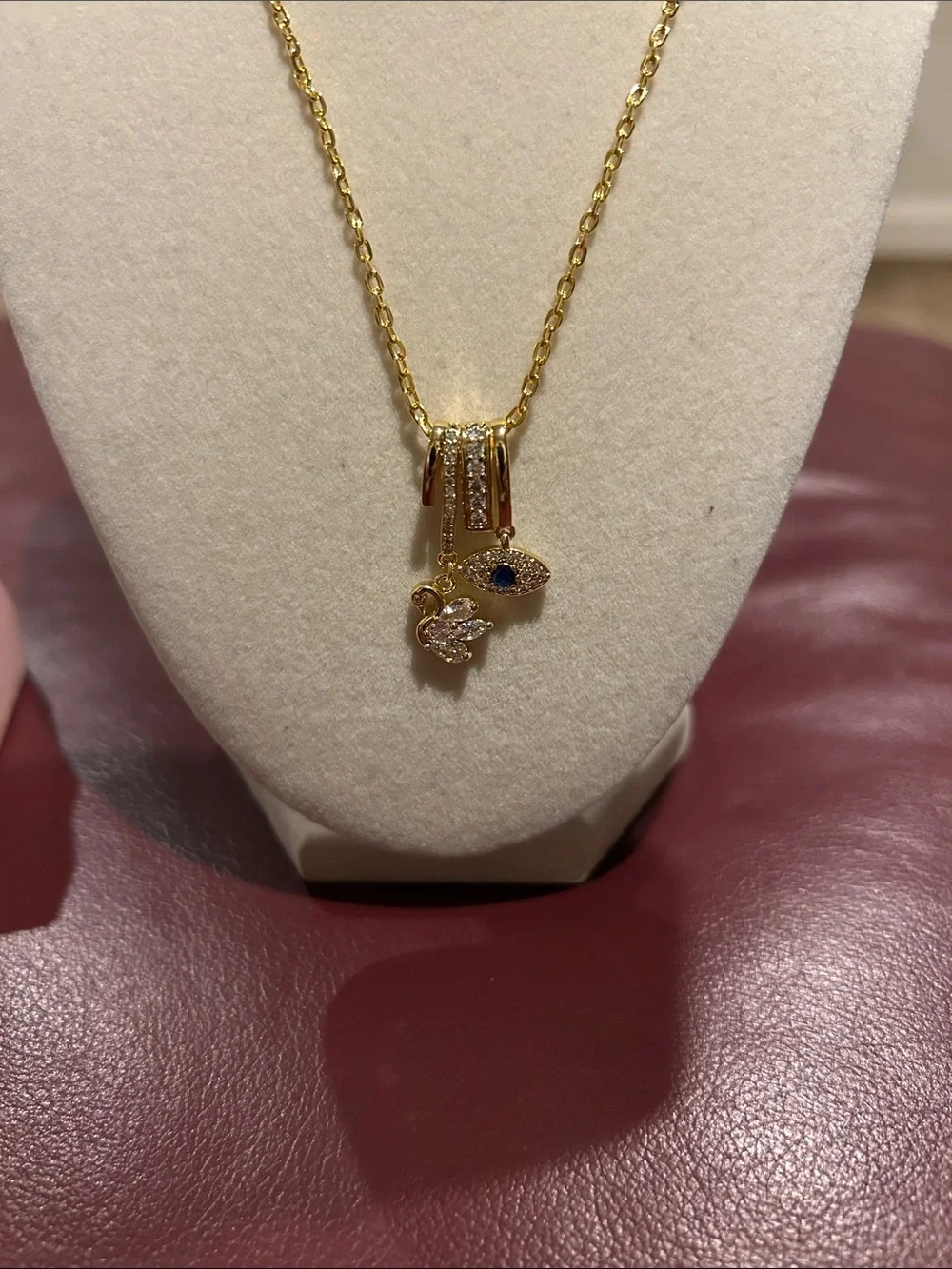 Adina Eden Gold Swan & Evil Eye Pendant Necklace With 18 Inch Chain - Picture 5 of 6